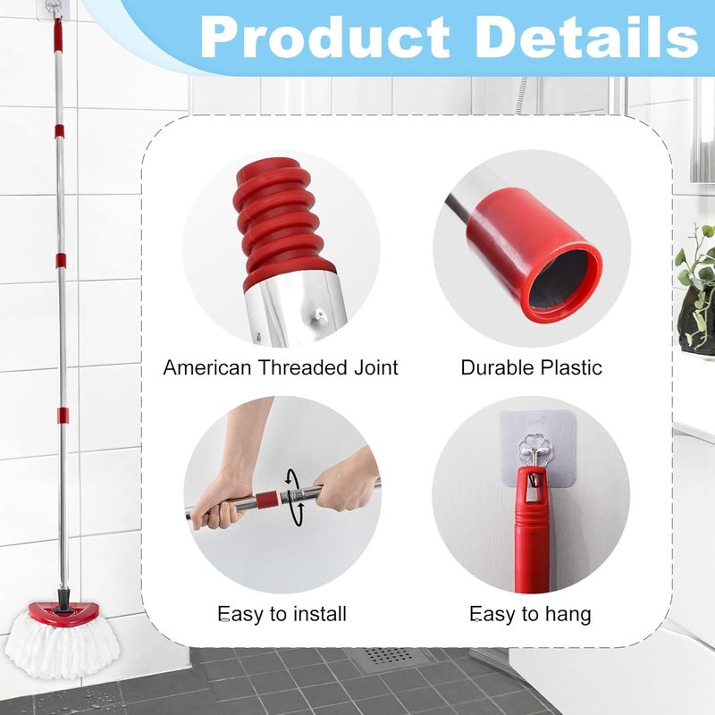 Hezane Mop Handle for Ocedar,Spin Mop Replacement Handle Compatible with O Cedar, American Threaded Joint Mop Handle 4-Section 30-to-58 inch Mop Replacement Stick - Image 4